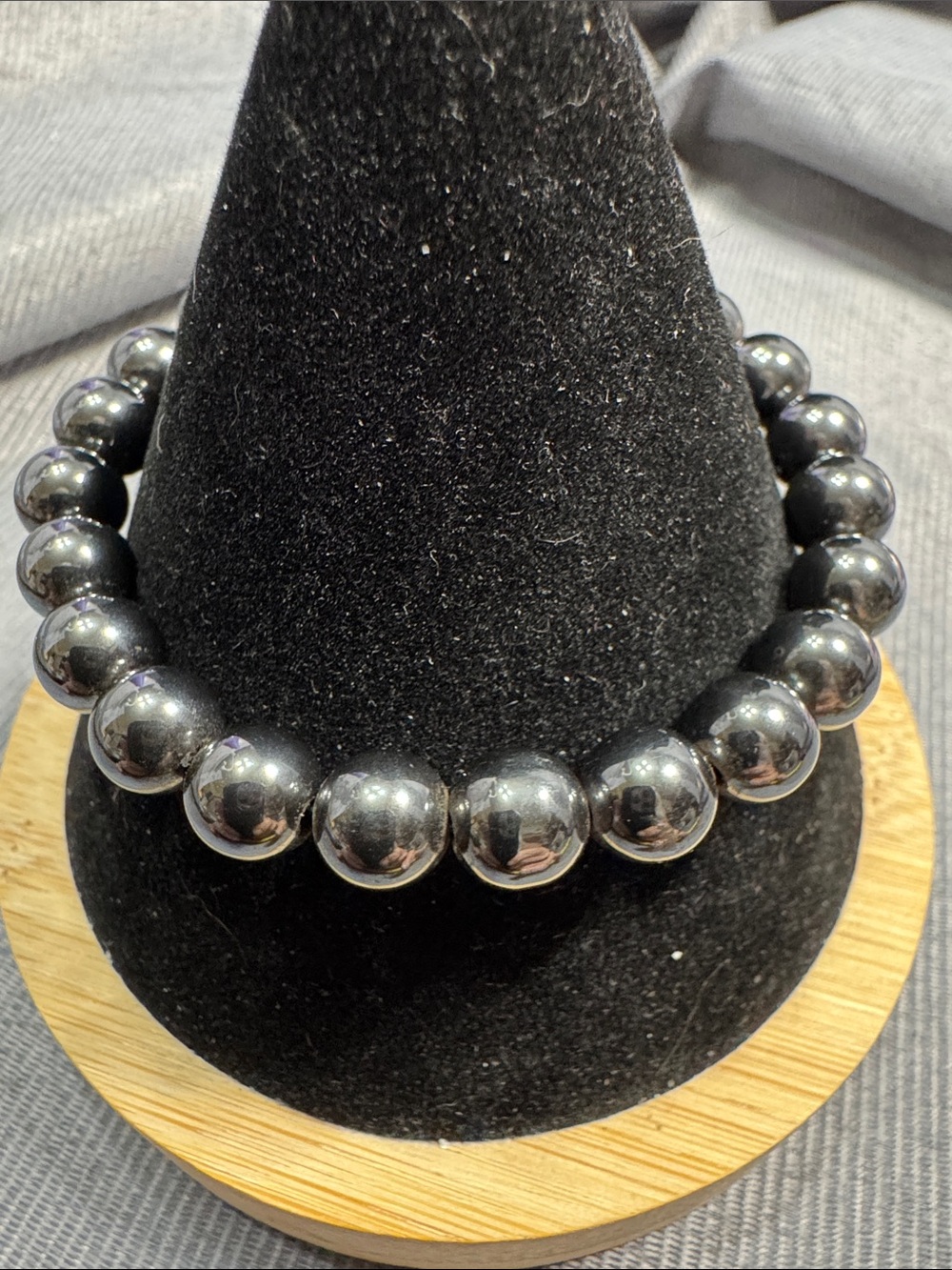 Vintage Source Unknown Black Hematite Bead Stretch Bracelet